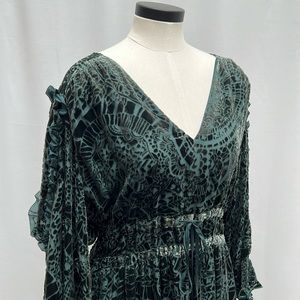 Johnny Was Jade Green Algol Patterned Velvet Burnout Tiered Maxi Dress